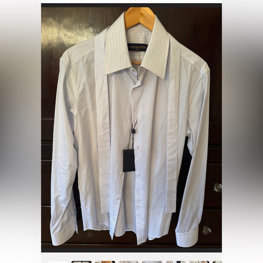 Authentic Louis Vuitton Pinstripe Dress Shirt Mens XL Slim fit with tie